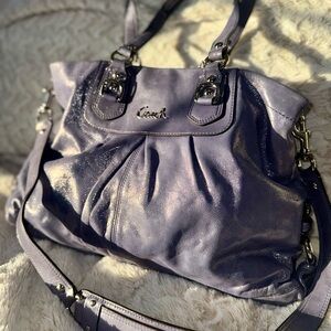 Vintage Coach sparkly purple leather purse with silver hardware